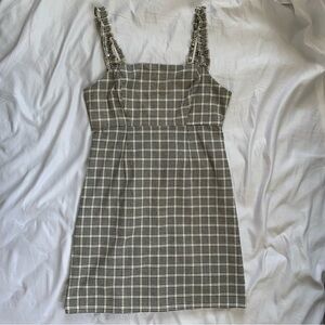 LA Hearts by Pacsun Black & Cream Plaid Babydoll Mini Dress Ruffle Strap Y2K